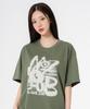 MOZMOZ Brush Logo Double Weave Short Sleeve T-Shirt Khaki