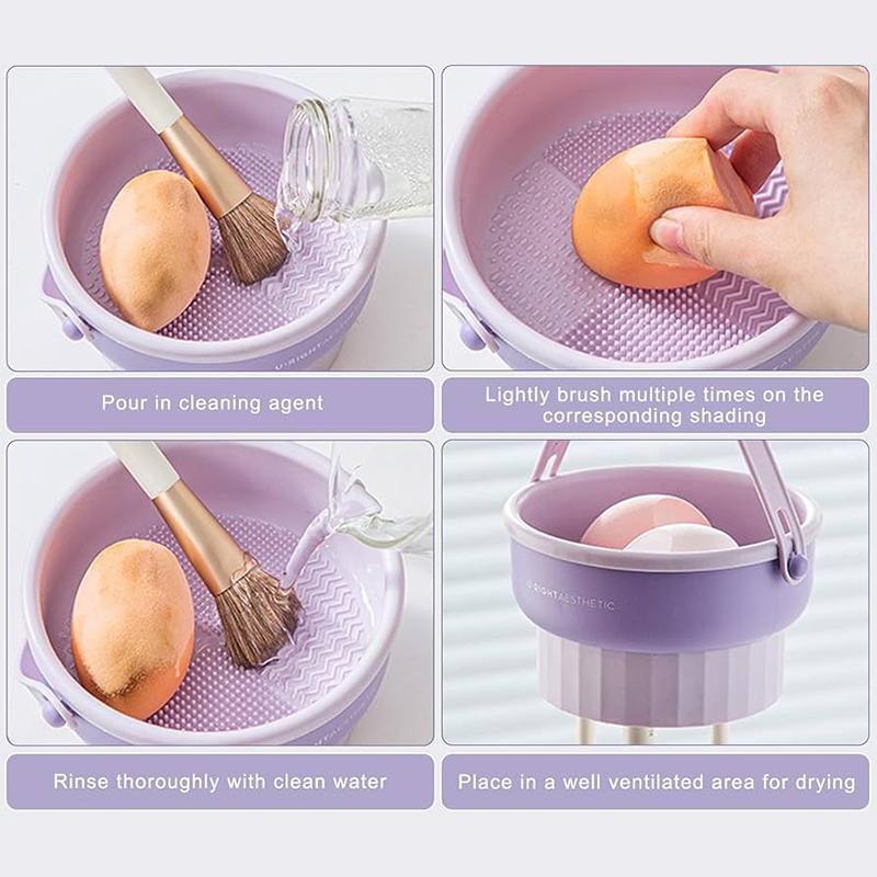 Makeup Brush Cleaning Bowl Beauty Egg Cleaning Tool Storage Set Brush Powder Puff Dry Cleaning Silicone Drying Shelf