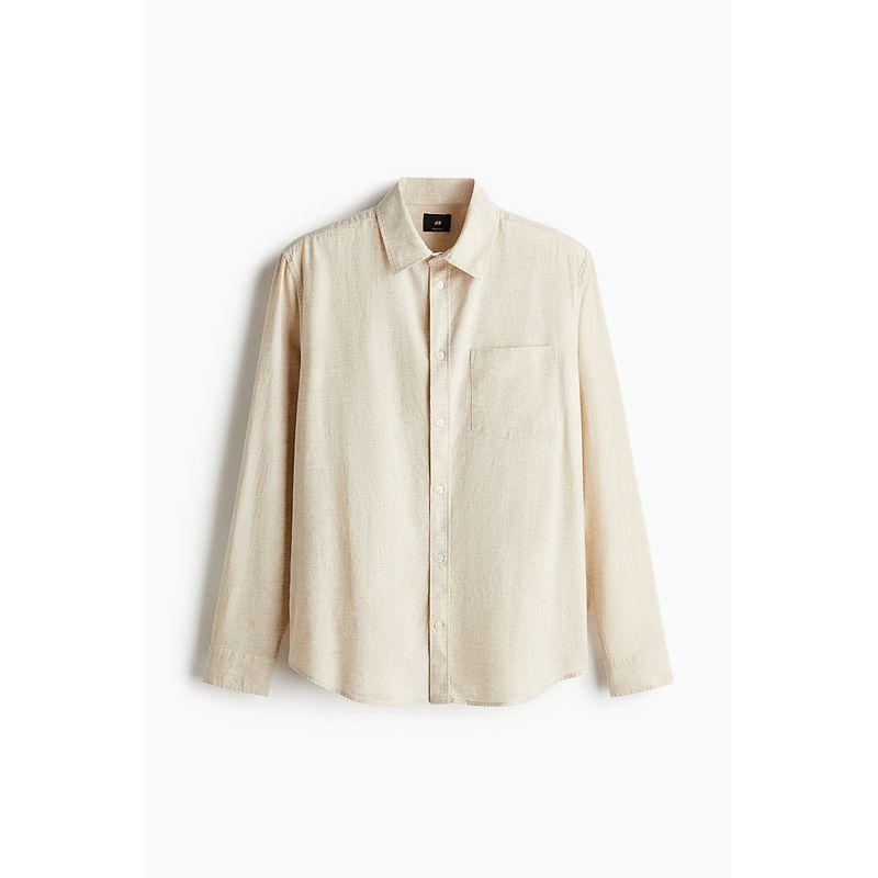 

HM Men s Shirt Fall 2025 New Arrival Business Commute Long Sleeves Standard Edition Sub-Blended Shirt 1256945 Light beige 180/124(2XL)