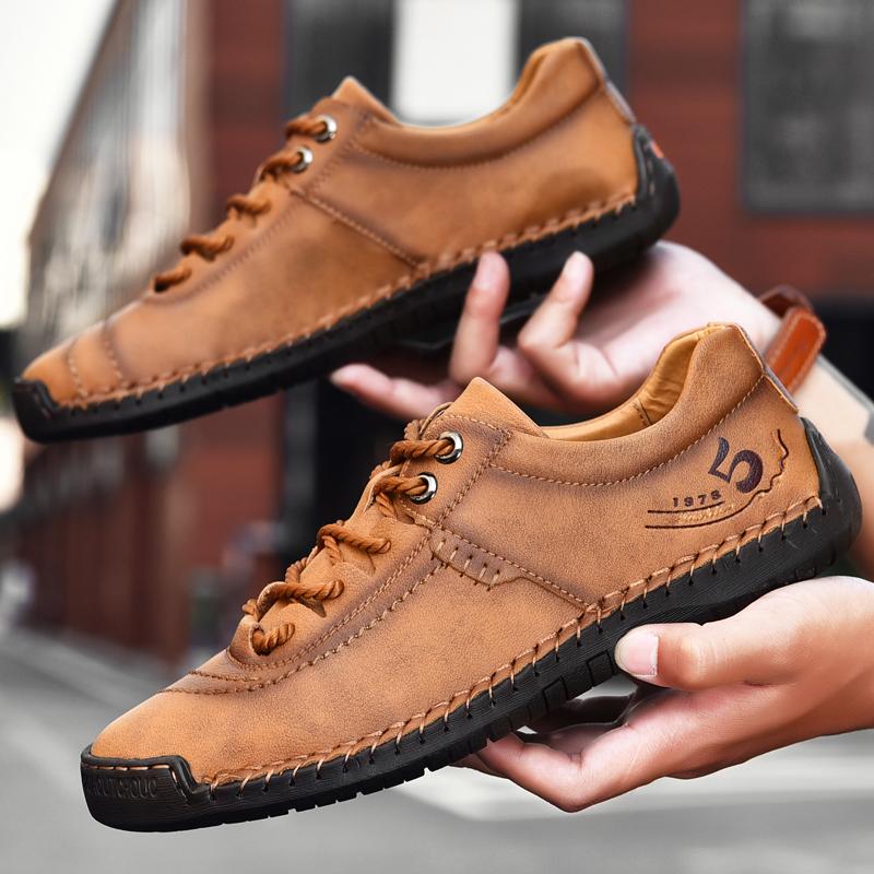 Fashion Outdoor Hiking Shoes for Men Minimalist Split Leather Casual Shoes Comfortable Male Walking Sneakers Non-Slip Treking Footwear