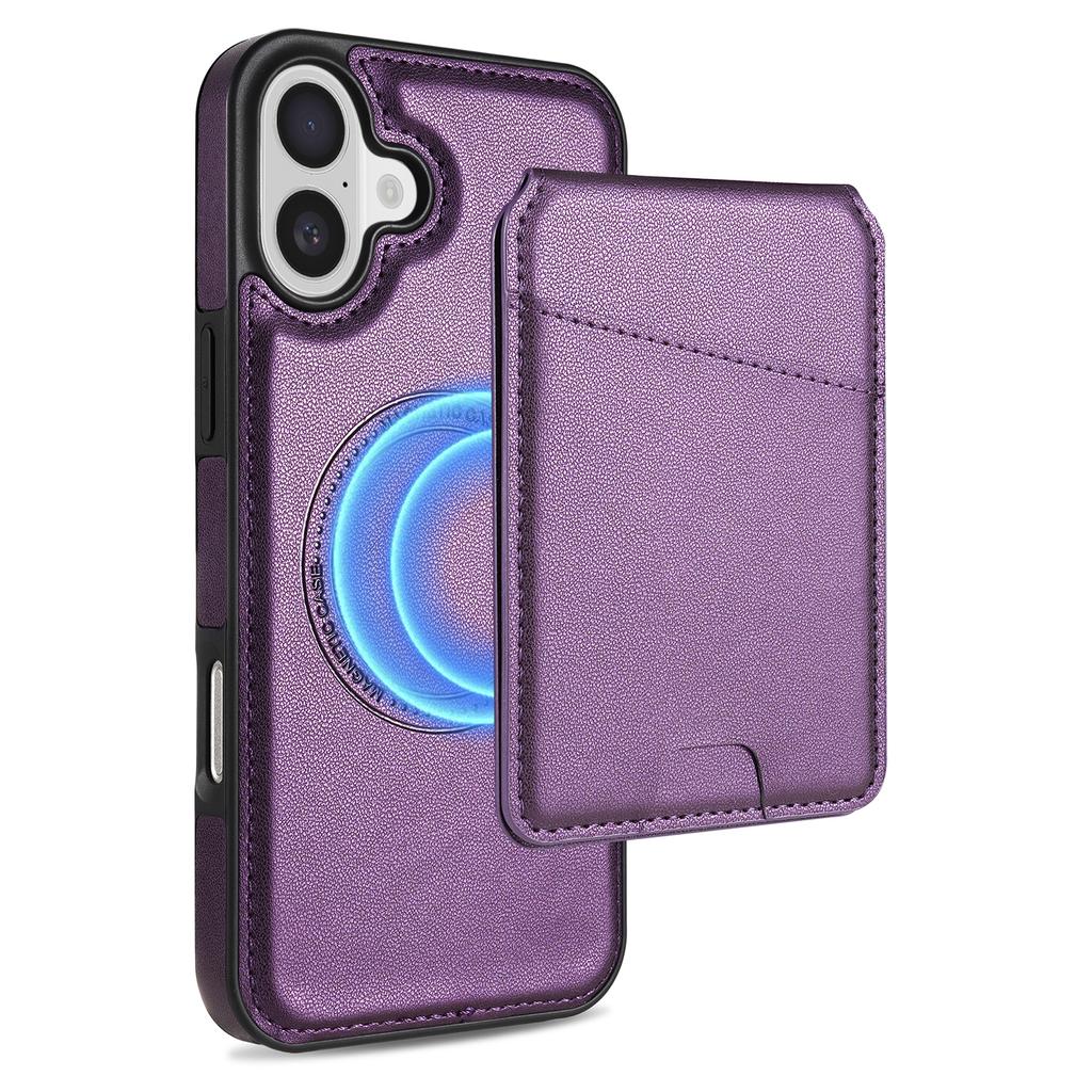 For iPhone 16 Case Compatible with MagSafe Detachable Card Holder Kickstand Leather Phone Back Cover