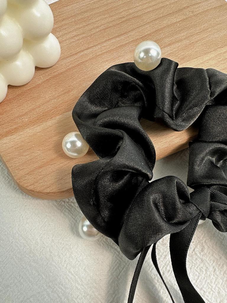 1 pearl black ribbon headband, rubber band, bow, versatile and exquisite style for daily use