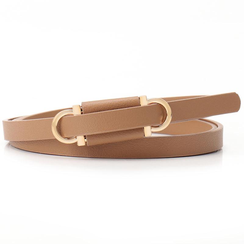 Womens Minimalist Fake Leather Belt With Gold Alloy Buckle For Casual Dress And Sweater Outfits