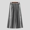 INCERUN Men Casual Zipper Waist Lace Hem Long Wide Legs Pants Trousers