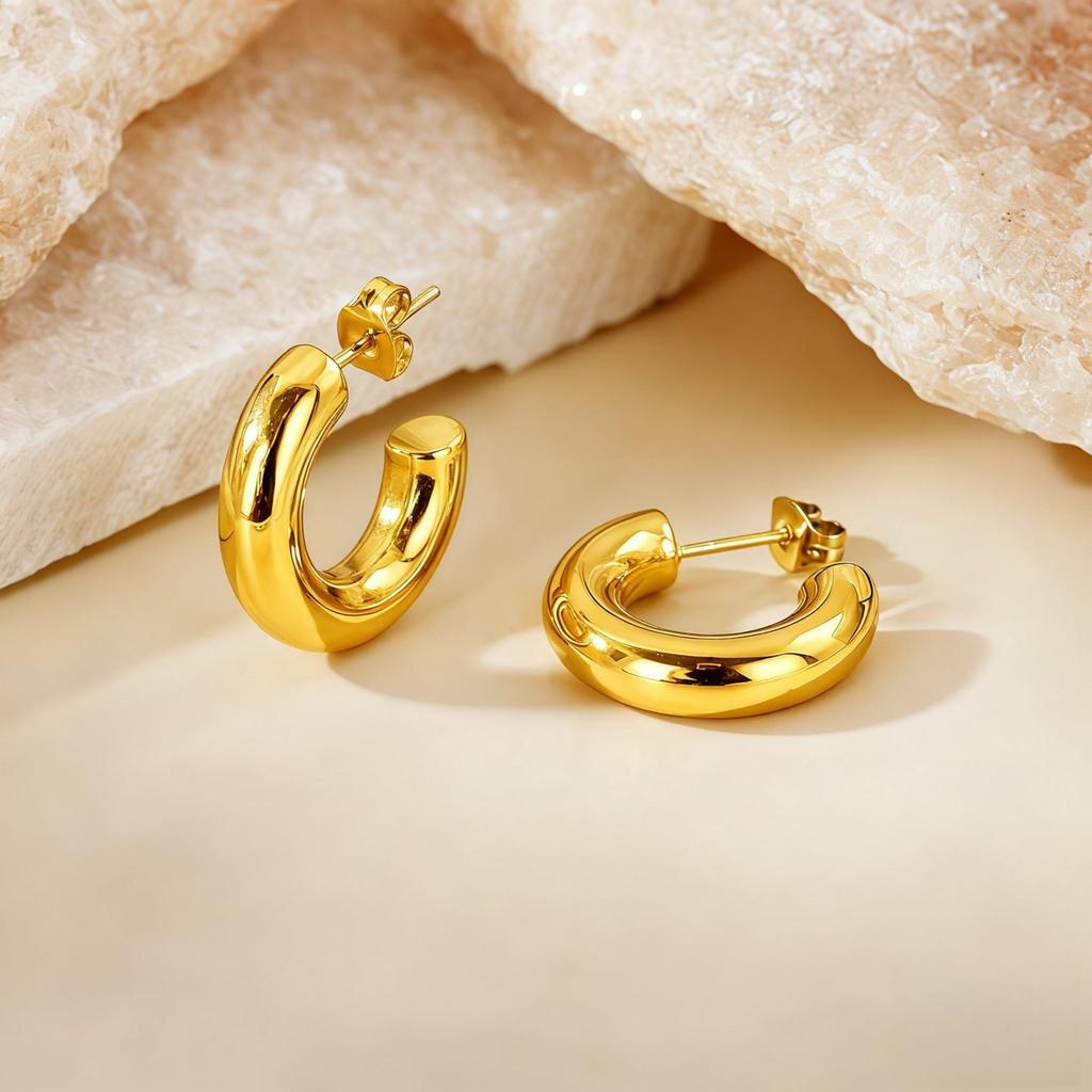 1 Pair Stylish Exquisite Circular Geometric 304 Stainless Steel C Shaped Hoop Earrings For Women Men Jewelry Gift