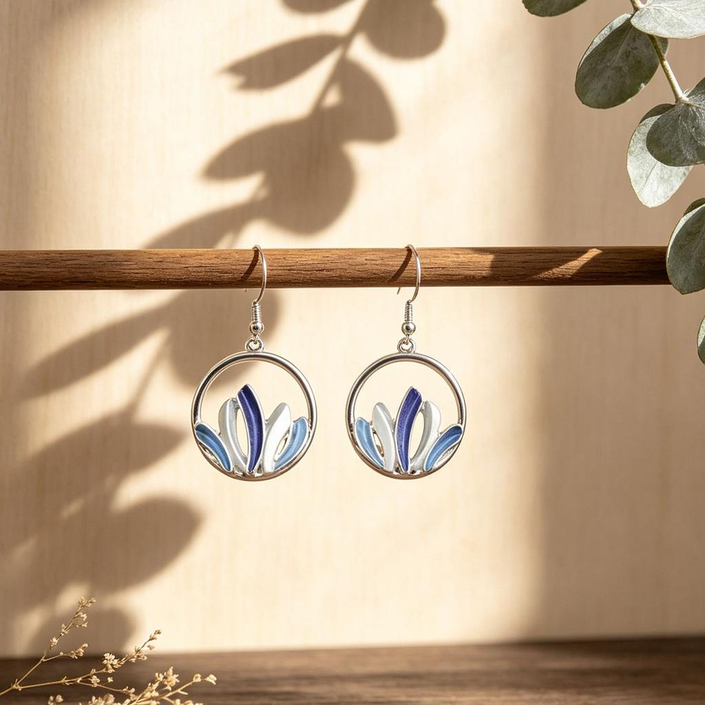 Ring hollow mosaic enamel ear hook European and American style hollow line earrings versatile temperament earrings