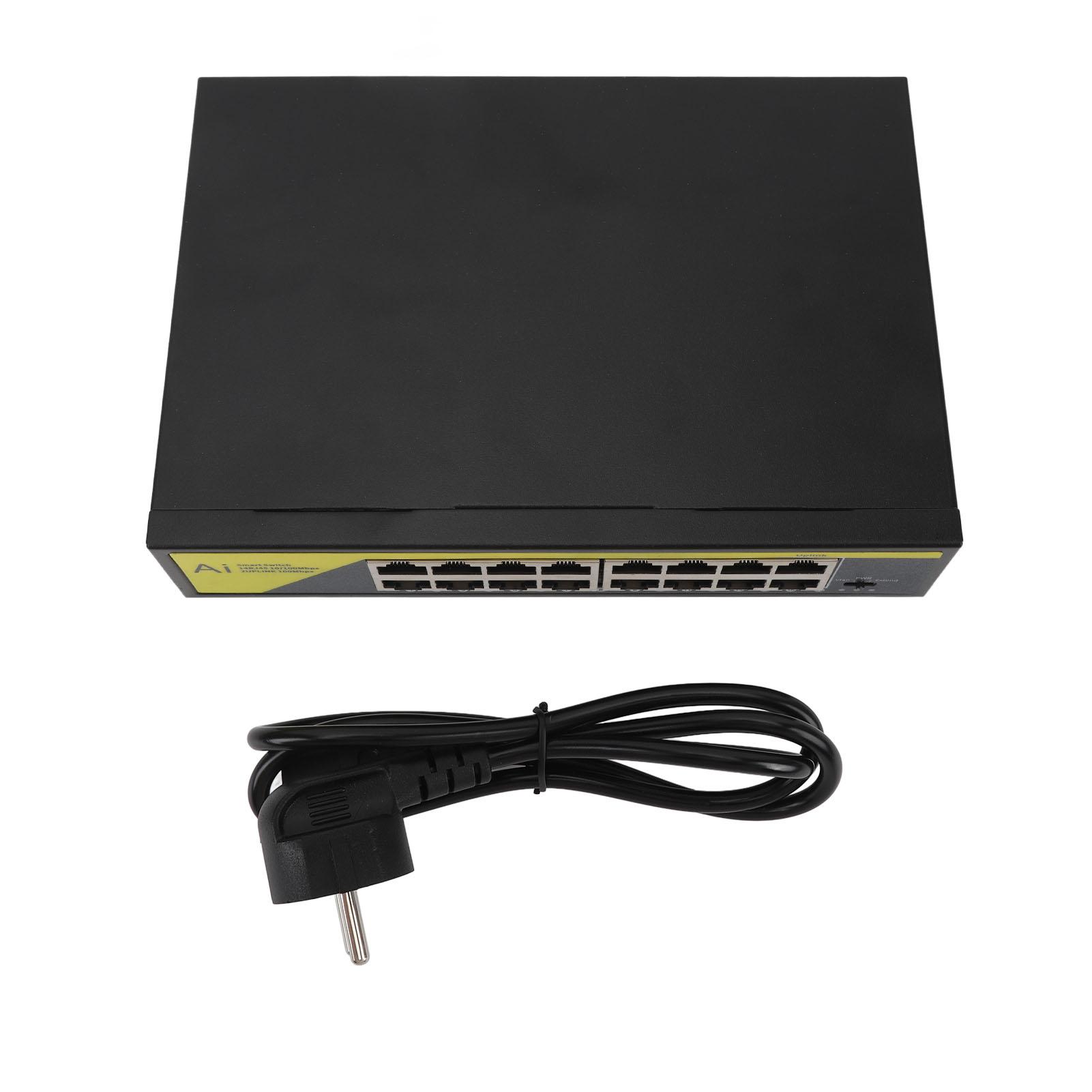 

16 Port POE Switch 200W 10 100Mbps Metal Housing Plug and Play Ethernet Unmanaged POE Switch for EU Plug