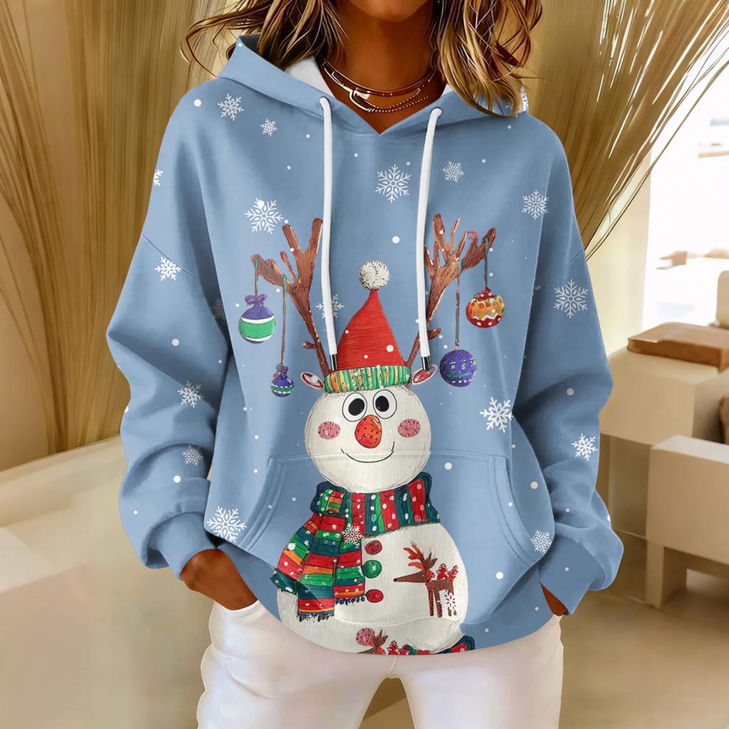 Women's Loose Comfortable Casual Fashion V-Neck Christmas Print Long Sleeve Hoodie
