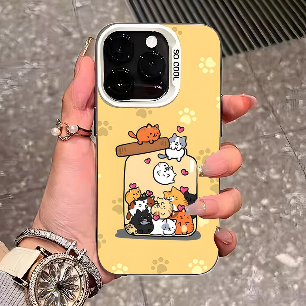 Cute Cartoon Cats And Dogs Phone Case For IPhone 17 Pro Max 16 15 14 13 11 12 Mini Xs Xr 8 Plus Se Color Silver Cover