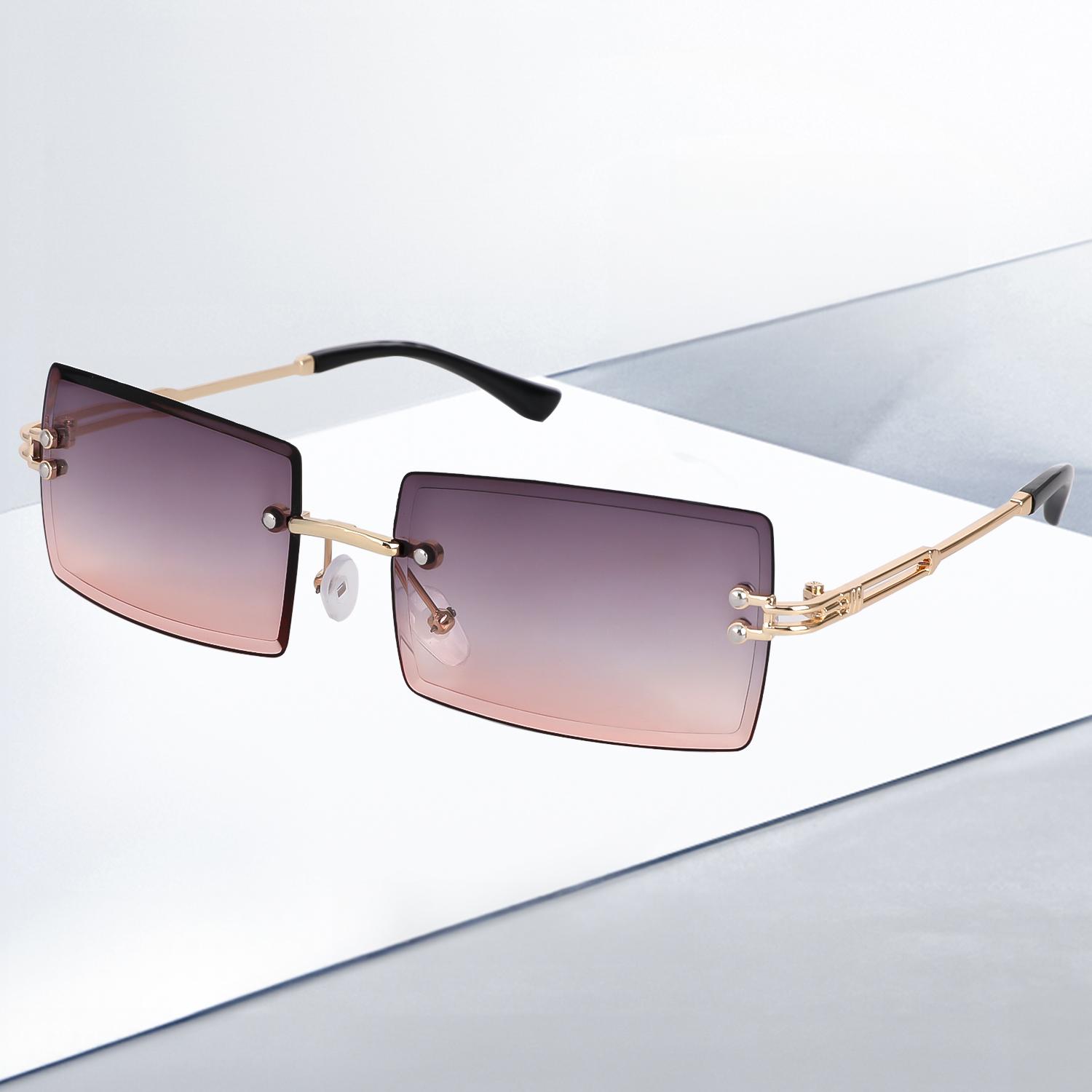 

Women s Sunglasses Retro Sunglasses for Women Men Tinted Lens Metal Frame Vintage Rimless Rectangle Glasses UV400 Protection