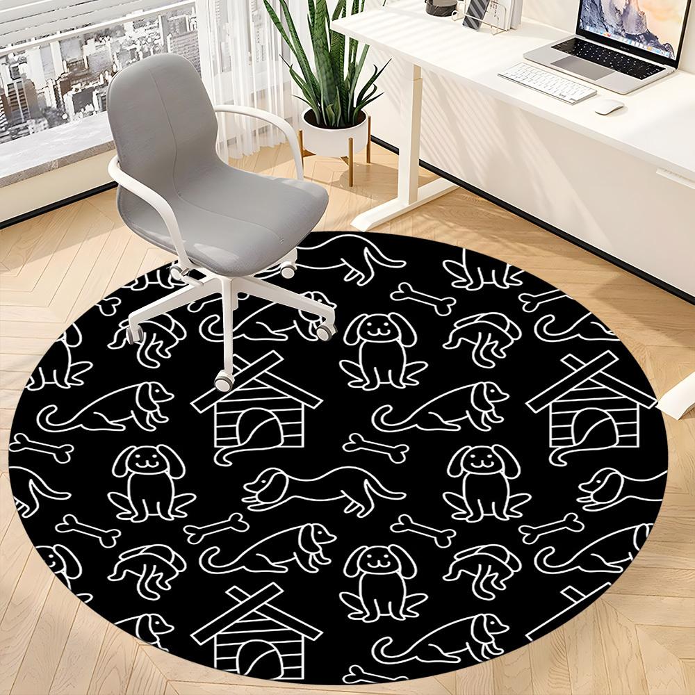 1PC Dogs Bones Office Round Area Rug, Mat Suitable For Office, Under Office Chairs Bedroom Living Room Home Decor, Room Deco