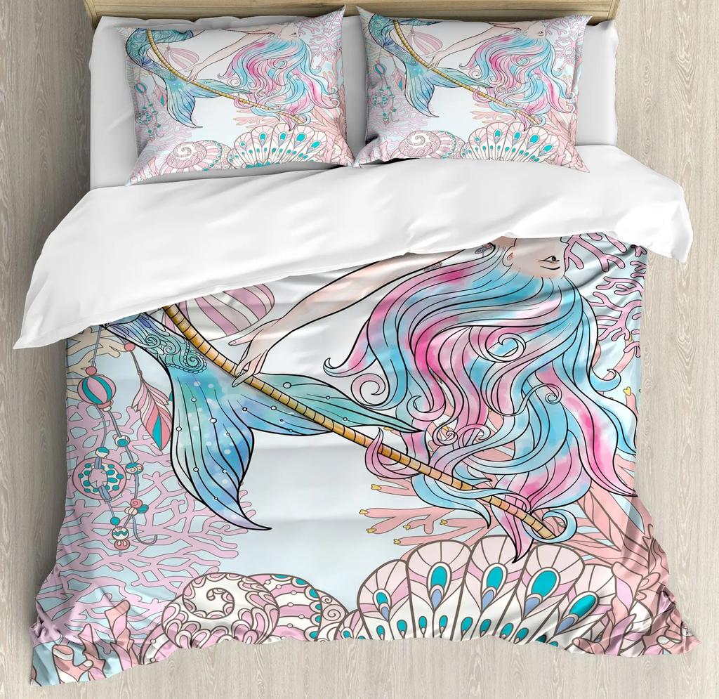 Comforter Mermaid Space Mermaid Bedding Purple Mermaid King Comforter Sets For Girls Galaxy Mermaids Bedding 3Pcs