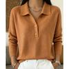 Women S Knitted Buttoned Lapel Loose Casual Long Sleeve Sweater