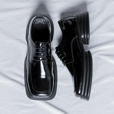 British Style Square Head Small Leather Shoes Spring New Loafers Uniform Patent Leather Shoes Men'S 36763-R