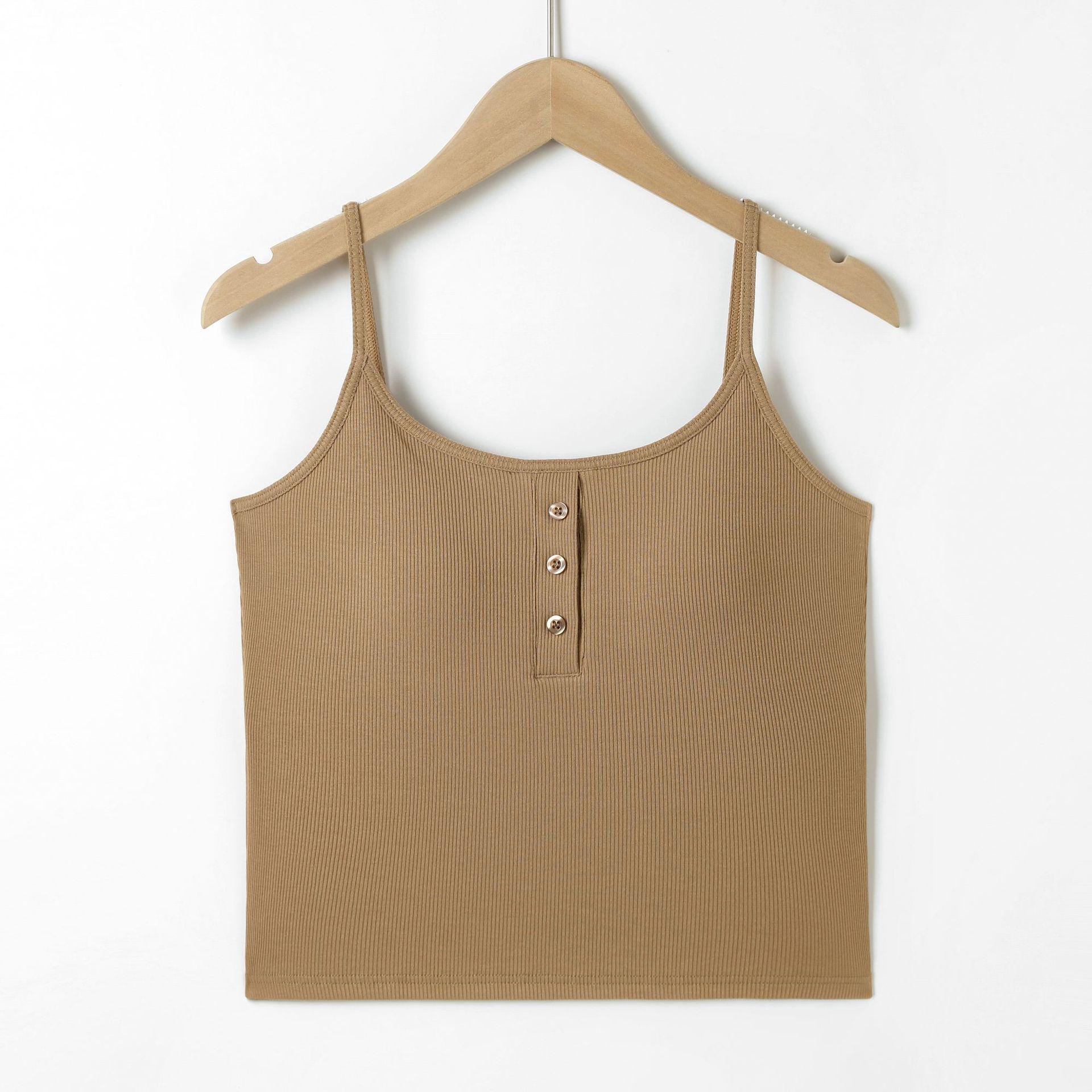 Korean Spicy Girl U-Neck Spaghetti Strap Tank Top with Chest Pads – Open Back Summer Layer One Size