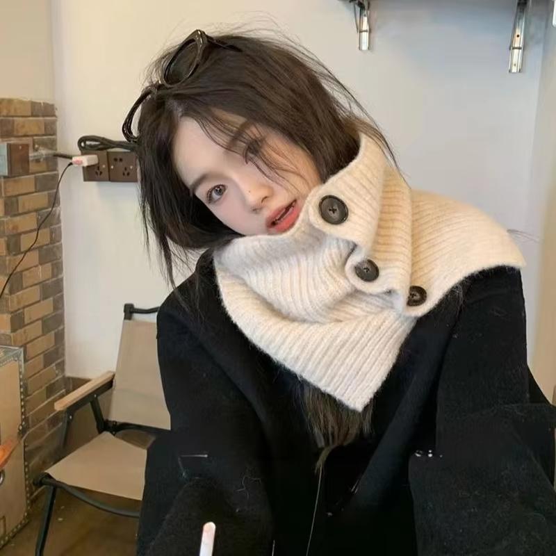 Knitting Wool Collar Scarf Women Lady Solid Color Buttons High Neck Covers Shawl Korean Girl Outdoor Windproof Warm Scarf Snood