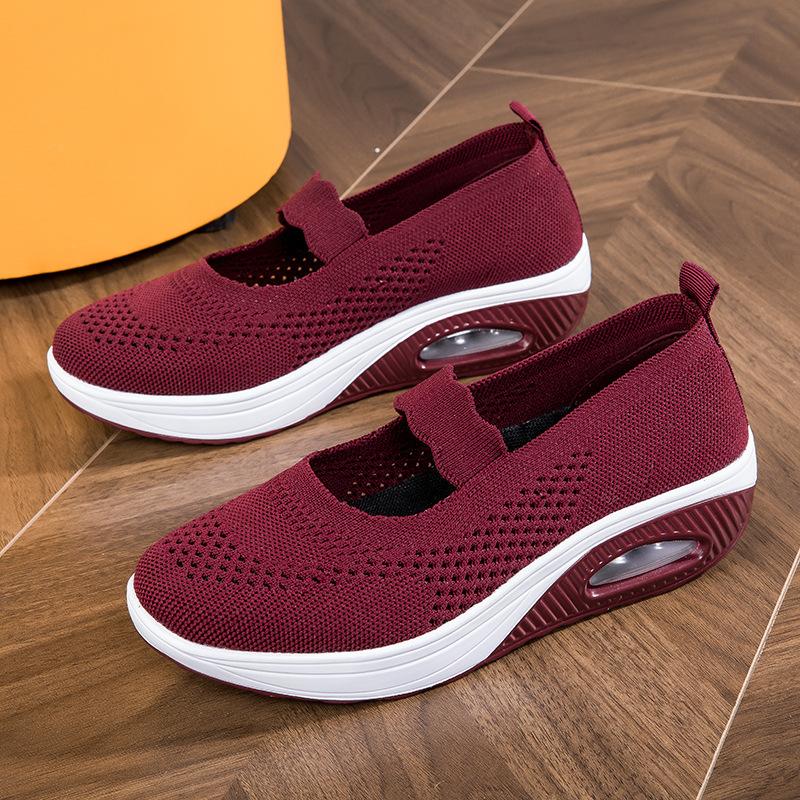 Fliegende gewebte Schaukel Schuhe Damen Fußabdeckung dicke Sohle erhöhend Luftpolster neue Freizeitschuhe Mesh atmungsaktive lässige Damenschuhe