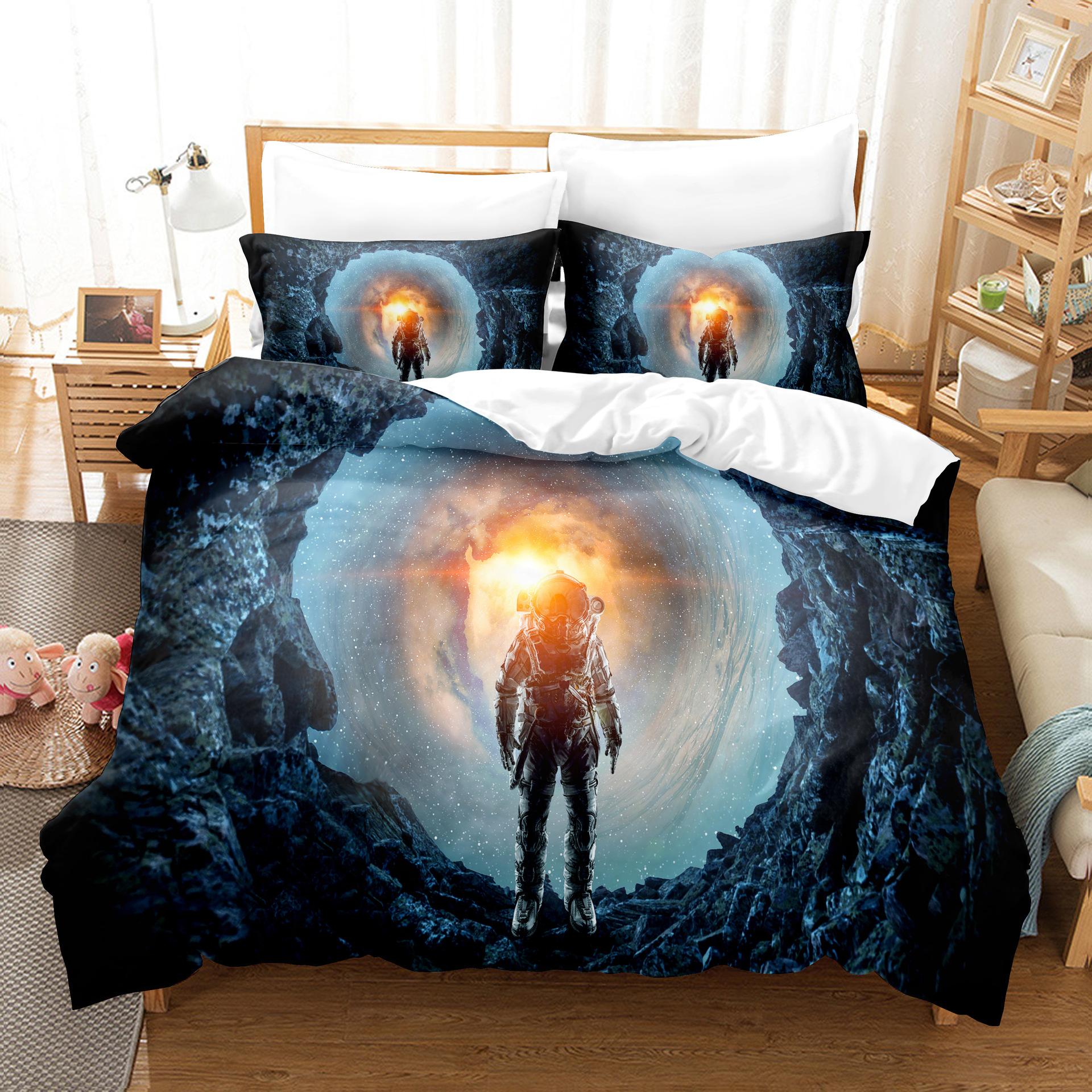 Astronaut Printing Series Three-Piece 3D Digital Printing Bedding quilt cover 90 * 190 pillowcase 50 * 75 * 1