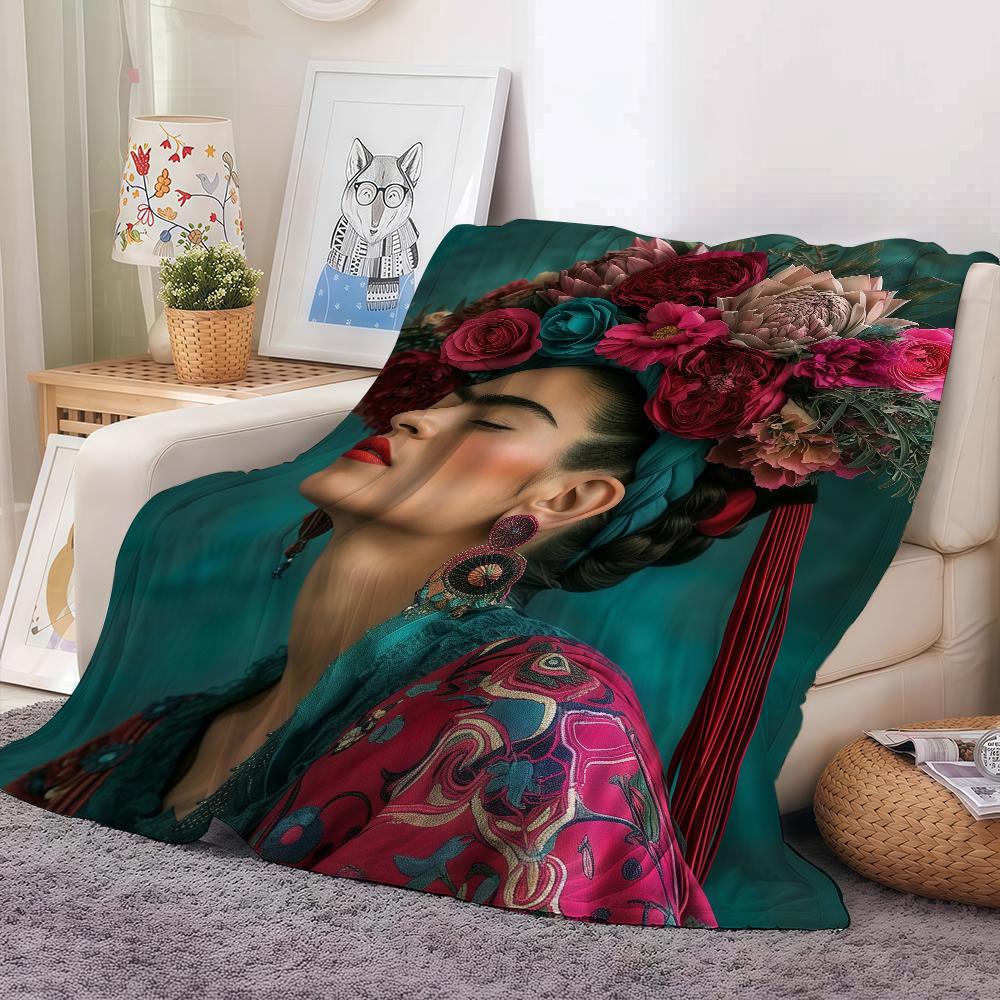 

Cartoon F-Frida ART K-kahlo Blanket Warm And Soft Suitable For Bedroom Living Room Sofa Bed Office Travel Camping 30x40in