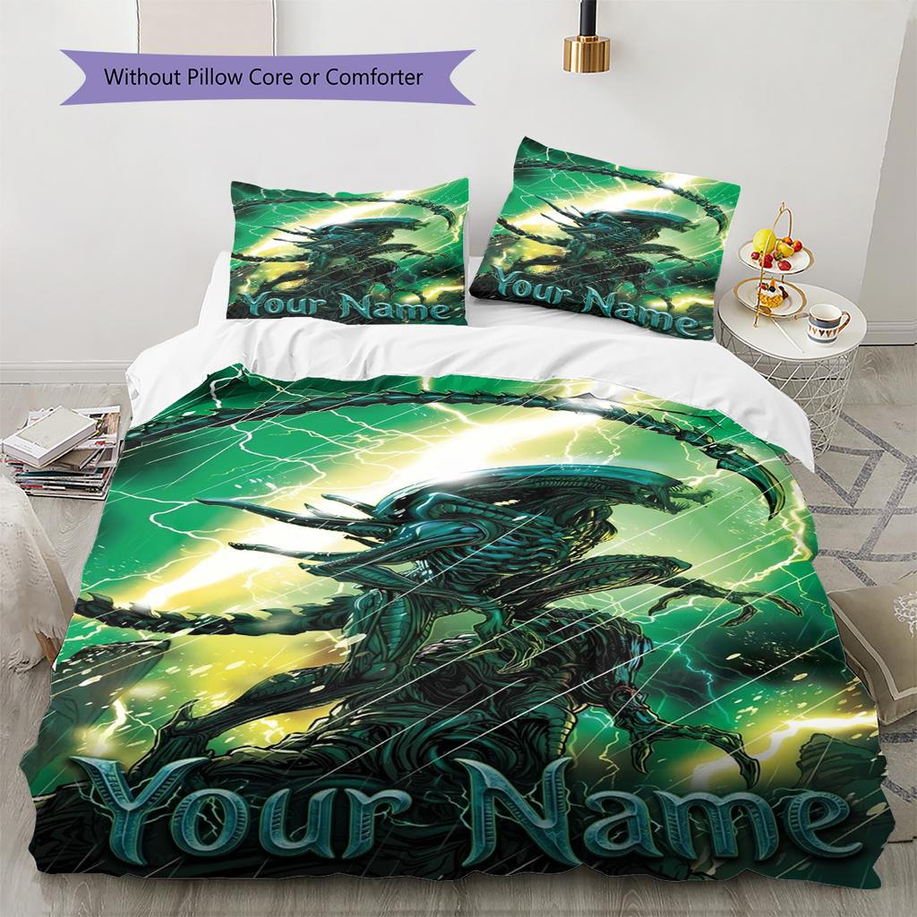Name Custom Aliens Pattern Bedding Set Quilt Cover Pillowcase Home Decor Gift (1 * duvet cover + 2 * pillowcase, without core)