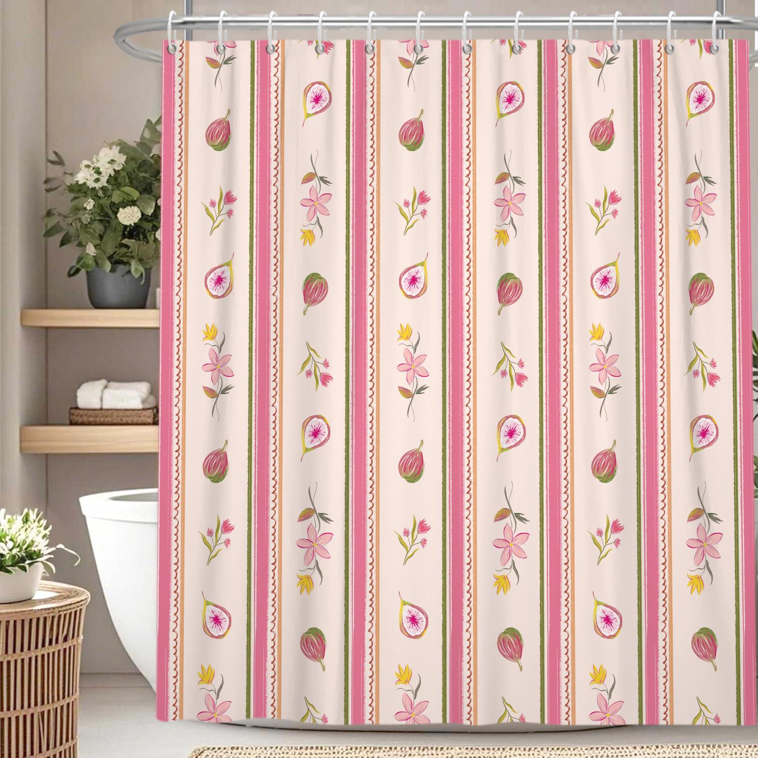 

Waterproof Floral Vine Shower Curtain Plant Patterns Watercolor Stripes Design Rustic Nordic Minimalist Polyester Bathroom Decor W60H190(CM)-1 Pcs
