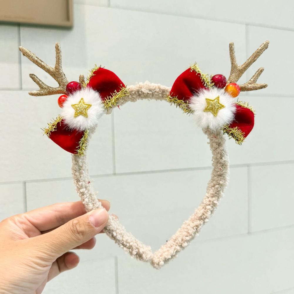 Christmas Deer Antler Headband Festive Reindeer Antlers Headband with Bow Pompoms for Xmas Party Supplies Halloween for Women