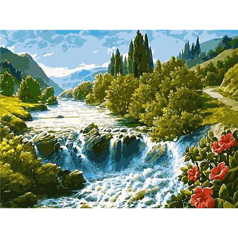 5D Diy Waterfall Diamond Painting Kit Celá kulatá vrtačka Krajina Diamantové vyšívání Mozaika Umělecké křížové stehy Domácí dekorace