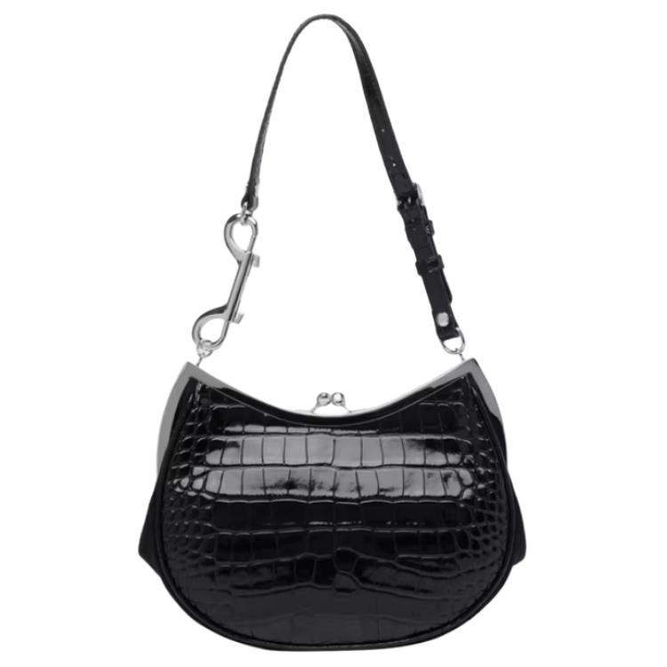 VIVIENNE WESTWOOD West Queen Charm Frame Silver Hardware Small Calfskin Shoulder Bag Women Shoulder Bag Black 4B01000VWL0098N401