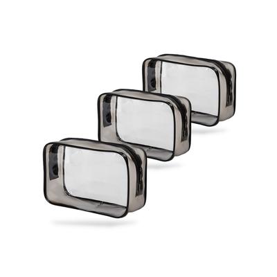 RegiProb Clear Pouches, Set of 3, for Cosmetics and Small Item Storage, Perfect for Business Trips and Travel, 22cm X 15cm X 7cm, Large (Matte Black)