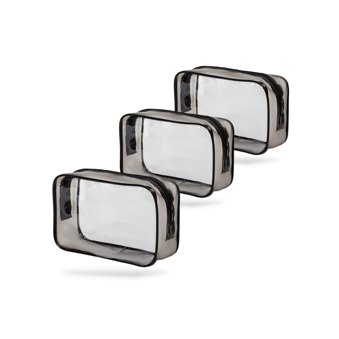 

RegiProb Clear Pouches, Set of 3, for Cosmetics and Small Item Storage, Perfect for Business Trips and Travel, 22cm x 15cm x 7cm, Large (Matte Black)