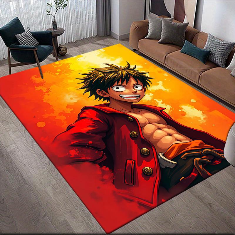 Monkey D Luffy Flannel Pattern Square Carpet,Area Rug,Carpet Rug for Living Room Bedroom Sofa Playroom Decor,Non-slip Floor Mat
