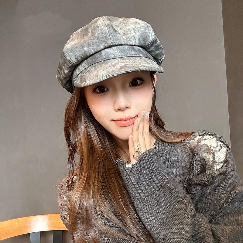 New Octagonal Hat for Women British Retro PU Leather Beret Showing Face Small Autumn and Winter Painter Hat Versatile Newsboy Hat
