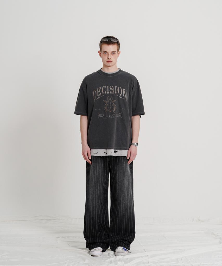 EZKATON Touch Stripe Denim Pants Black Kmlp6883