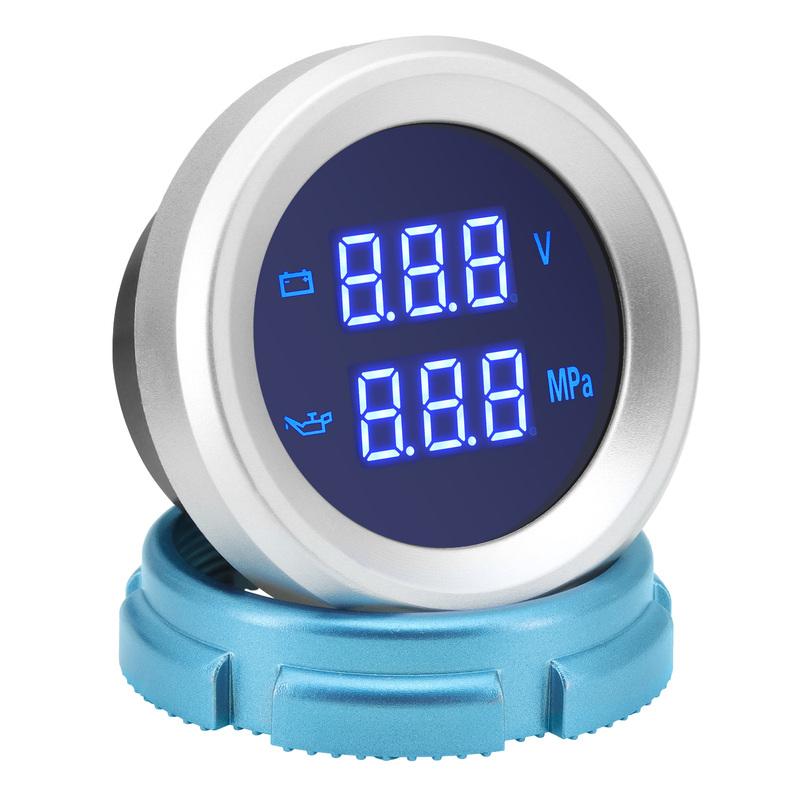 2" 52mm Oil Press+Voltmeter with Oil Pressure Sensor Blue LED Digital Voltage Volt Meter 2 in 1 Gauge for Racing Car Boat 12V24V