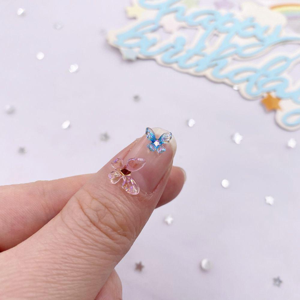 7mm/9mm/11mm Mixed Glitter Resin Colorful Mini 3D Rotating Crystals Butterfly Flat Back Rhinestone Nail Art Applique DIY Crafts
