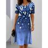 Damen Mode Blumenmuster Druck Sommer Frühling Kurzarm Rundhals Freizeitkleider