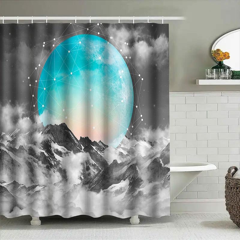 Mountain Waterfall Nature Shower Curtain Forest Landscape Backdrop Scenic Bathroom Decor Artistic Wall Hanging Modern Home Texti