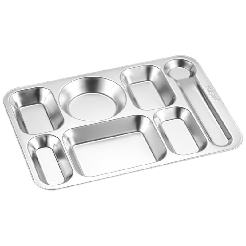 LIJIA KITCHENWARE 304 Stainless Steel 7-Compartment Canteen Dinner Plate (Pack of 50)
