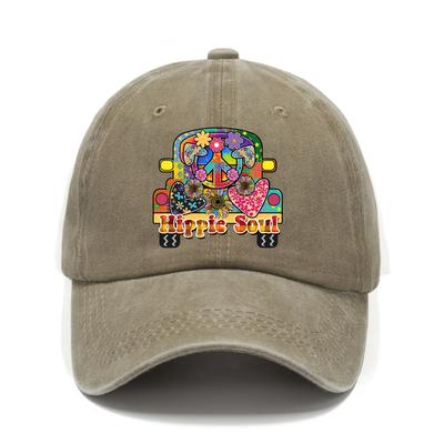 Hippie Soul VW Van Peace Sign Baseball Cap Vintage Distressed Cotton Casual Outdoor Hat