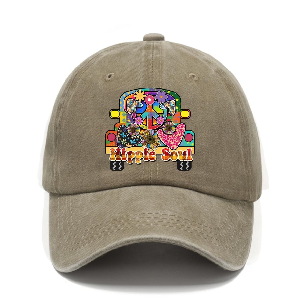 Hippie Soul VW Van Peace Sign Baseball Cap Vintage Distressed Cotton Casual Outdoor Hat One Size