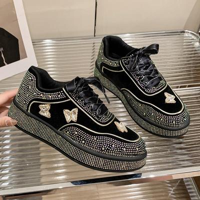 Fiyonklu Kristal Lüks Kadın Babetler Spor Ayakkabılar Platform Günlük Spor Ayakkabılar Sonbahar 2024 Trend Moda Yeni Bağcıklı Koşu Zapatos Mujer