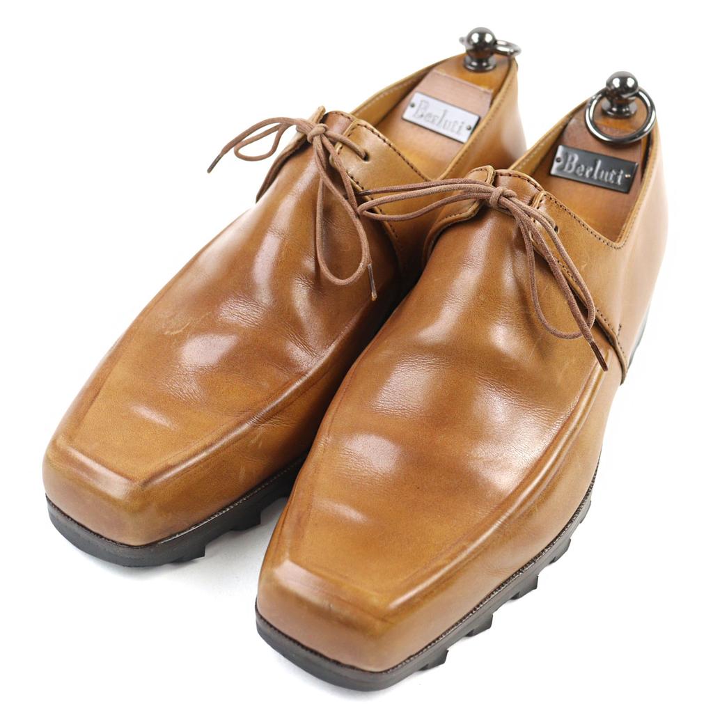 Tolle Berluti Lederschuhe Olga Periode Patina eckige Zehe Schnürschuhe Kamelleder Herren 7 Gebraucht