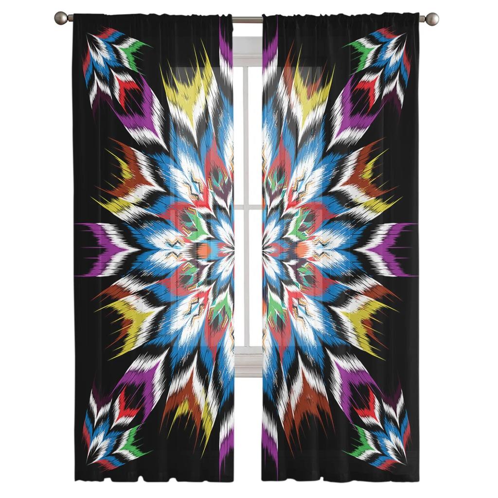 Aztec Style Textures Sheer Voile Window Curtains Tulle Curtains Living Room Balcony Decoration Drapes