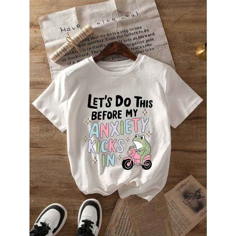 

Women S Funny Mental Health Cartoon T-Shirt, Summer Casual Crew Neck Top, 95% Cotton 5% Elastane, Knit Fabric, Regular Length S белый
