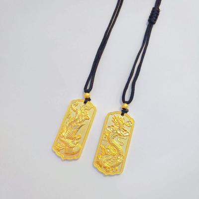 Vietnamesisches Drachen- und Phönix-Goldanhänger-Halskette - Unisex Glücksbringendes Paar-Design