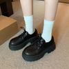 Grape mother British style small leather shoes women's comfortable platform big head women's shoes front lace-up small height-increasing loafers