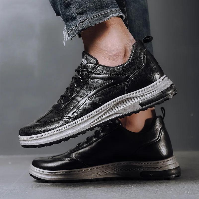 Solid Color Leather Men's Shoes Autumn and Winter Fashion with Velvet Thick Sports Casual Formal Shoes