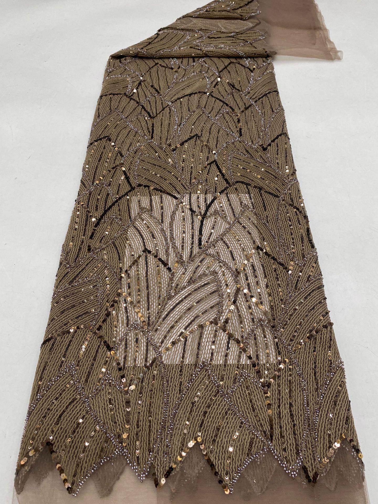 Geometric Rope Embroidery + Beads + Sequins National Style Women s Dress Cheongsam Fashion Fabric Bead Embroidery