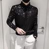 Erkek Gömlek Pullu Yıldız Renk Eşleşen Uzun Kollu Tek göğüslü Patchwork Slim Fit Hırka Turn-down Yaka Yumuşak Nefes Alabilir Orta Uzunlukta Erkek Üst