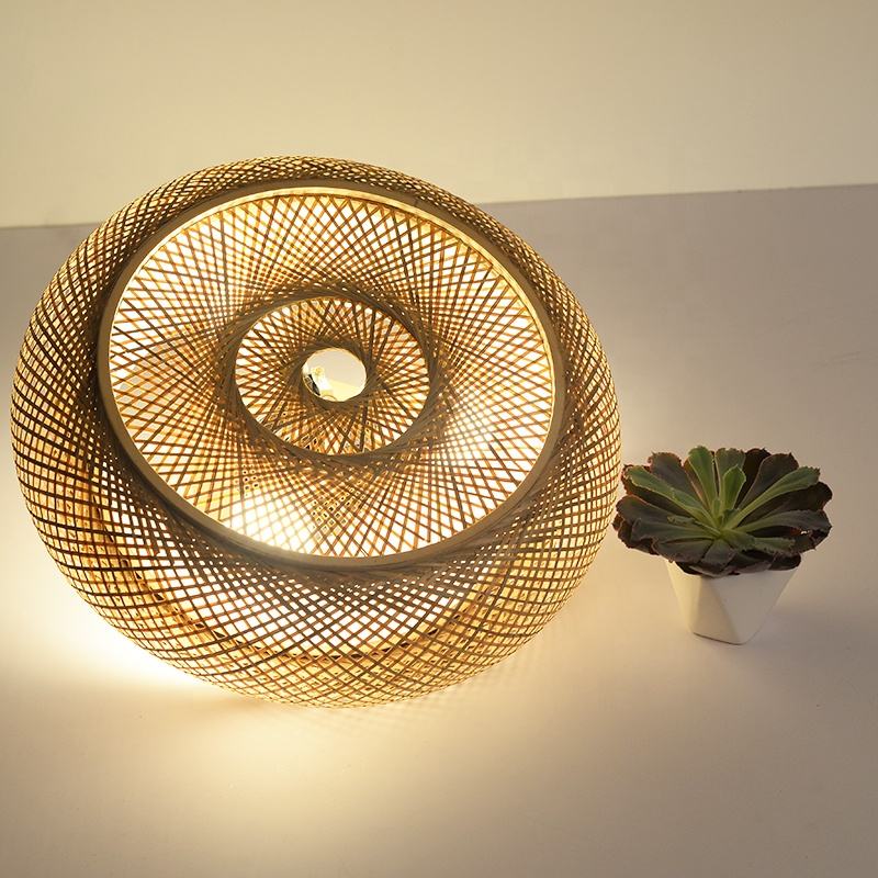 Natural Modern LED Handmade Bamboo Round Ceiling Light Bedroom Living Room Lighting Fixture Bamboo Chandeliers Lamps